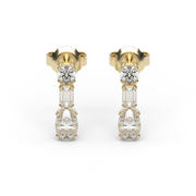 Yellow Gold Round, Emerald And Oval Cut Diamond Drop Earrings With Prong Setting